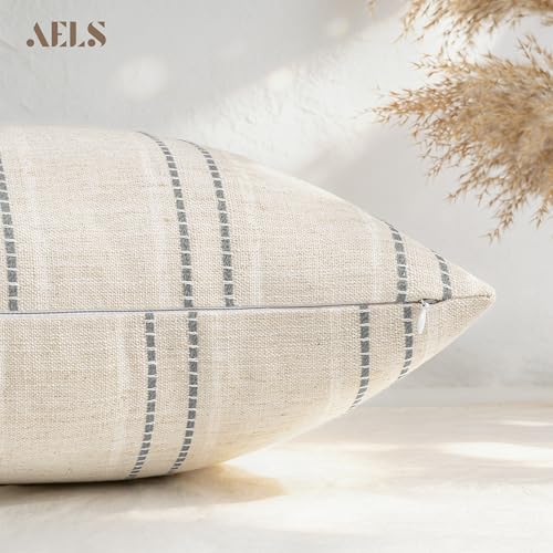 Set of 2 18x18 Decorative Linen Blend Throw Pillow Covers - Beige Striped