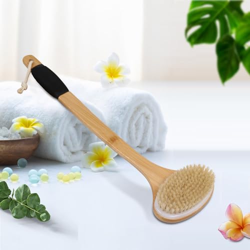 OWIIZI 17.5" Long Handle Back Scrub Brush with Stiff Boar Bristles