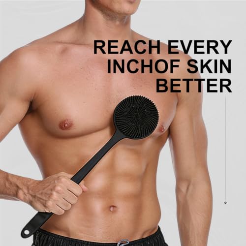 Long Handle Silicone Back Scrubber - Double-Sided Exfoliator