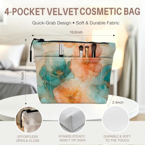Watercolor Floral Makeup Bag 1463, Large Travel Toiletry Pouch with 8 Pockets