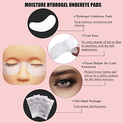 Pink 554 pcs Eyelash Extension Supplies Kit with Gel Pads, Tapes, Glue Rings