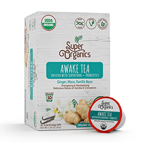 Super Organics Awake Black Tea Pods - Organic Chai Tea K-Cups with Probiotics, 10ct