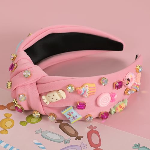 Cupcake Pink Knotted Headband - Cute Beaded Candy Hair Accessory for Women