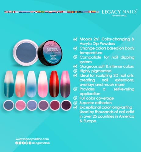 Legacy Nails MOOD Collection 6-Color Acrylic Powder Kit for DIY Nail Art