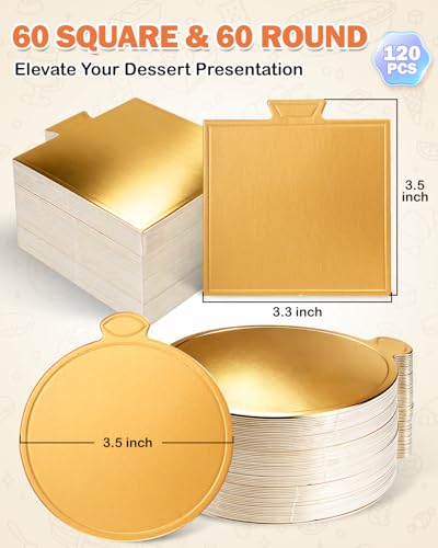 CHONNFEASTT 120PCS Mini Gold Cake Boards - Grease-Proof Dessert Plates