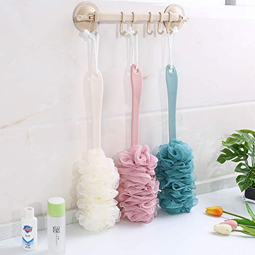 Arswin 3-Pack White Long Handle Back Scrubber for Shower Exfoliating Loofah Body Brush