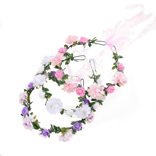 Vividsun Floral Hair Wreath Crown Headpiece - 3 Pcs Adjustable Rose Flower Garland