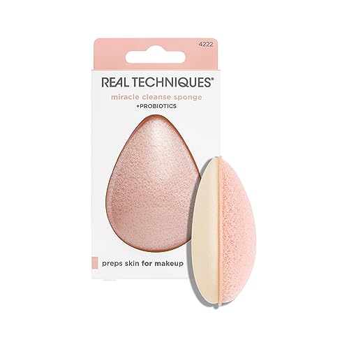 Real Techniques Miracle Cleansing Sponge 1 Count - Dual-Sided Facial Exfoliating & Hydrating Tool