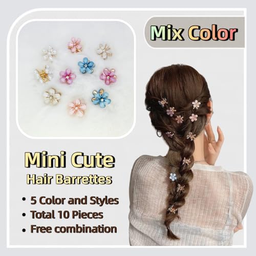 Mini Flower-Shaped Hair Clips for Girls - 10 Pcs Multicolor Pearl Barrettes