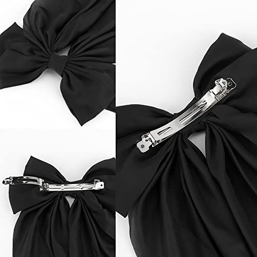 Atoden Large Silky Satin Hair Bows - Black & Beige 2Pcs Set