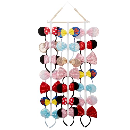 Wooden Mouse Ears Headband Organizer - 21 Capacity Display Holder