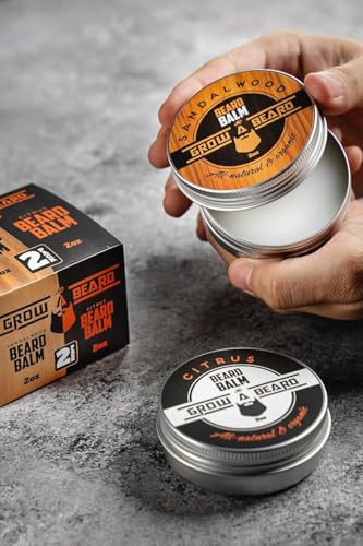 GROW ALPHA BEARD Balm for Men - Sandalwood & Citrus Scent, 2oz, 2 Pack with Jojoba & Shea Butter