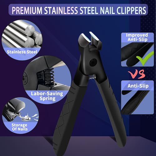Meteorock Black Heavy Duty Nail Clippers for Thick Nails, Anti-Slip Toenail Set for Seniors & Women