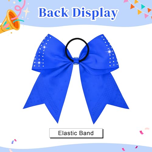 Blue Glitter Cheer Bows 12-Pack, 7in Rhinestone Hair Bows for Girls