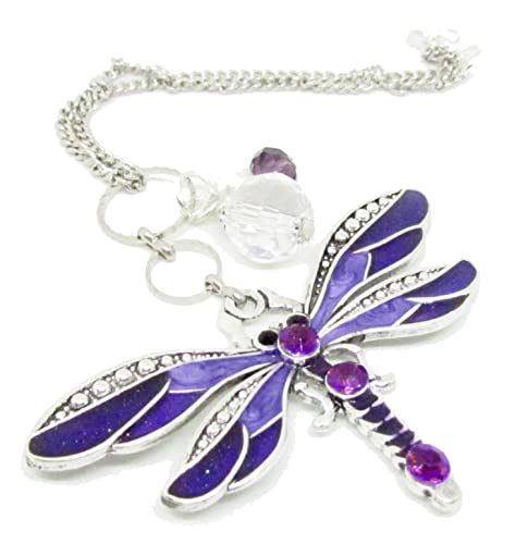 Dragonfly Crystal Sun Catcher Rear View Mirror Car Charm - Handmade Decor