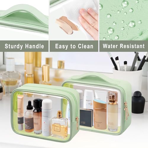 TSA Approved Clear Makeup Bag - Waterproof Cosmetic Bag Set in Green