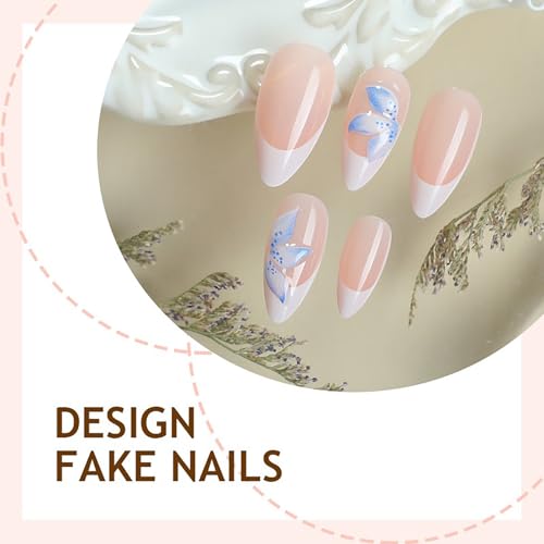Press on Nails Medium Almond MABKJLF Fake White French Tip False with