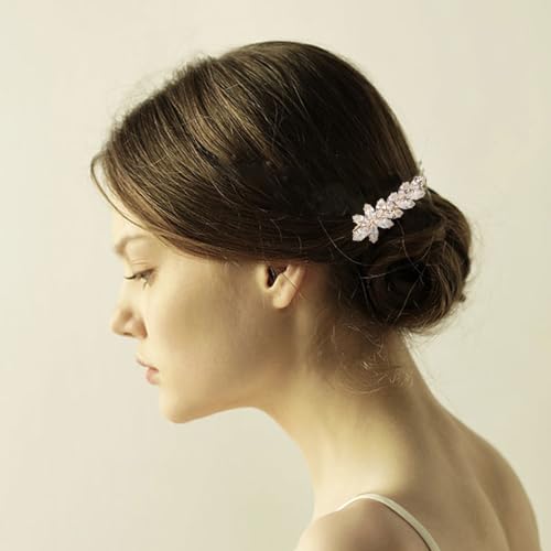 CIZITBE 2 Pcs Rhinestone Crystal Hair Clips for Bridal & Wedding, Gold