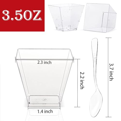 Hiasobre 3.5 oz Clear Mini Dessert Cups with Spoons - 50 Pack