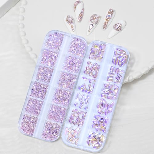 Light Pink AB Nail Rhinestones Kit - Multi-Shape 6 Sizes for Nail Art & DIY Decorations