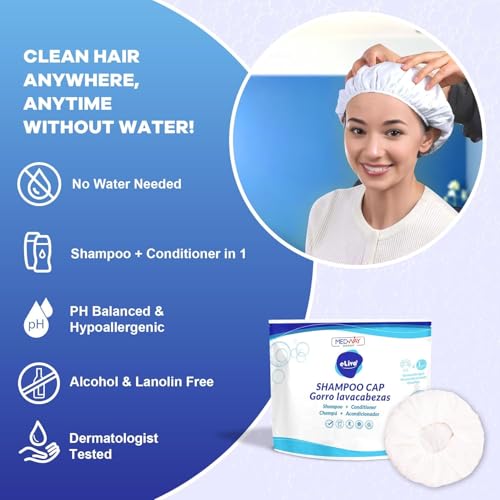 MedVance Rinse-Free Shampoo & Conditioner Shower Cap 3 Pack - Gentle, No Rinse Hair Wash for Sensitive Skin