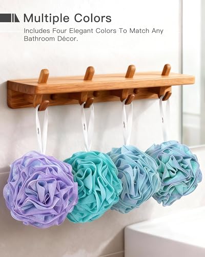 Manditae 4-Pack Green-Blue Large Exfoliating Bath Loofah Sponges for Sensitive Skin