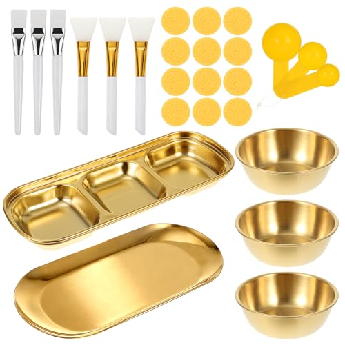 22-Piece Gold Facial Bowl and Brush Set for Spa & DIY Skincare