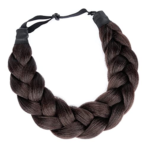 Brunette Brown Braided Headband - Thick Shaggy Synthetic Hairpiece