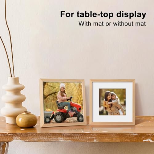 9x9 Natural Wood Picture Frame for Wall & Tabletop Display