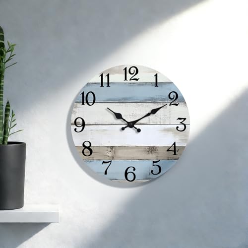 JoFomp 8 Inch Silent Wooden Wall Clock - Coastal Rustic Decor