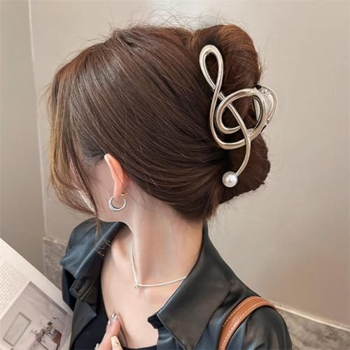 Jacnkb Style D Music Note Hair Claw Clips Pearl Large Clef Hair Accessories for Women