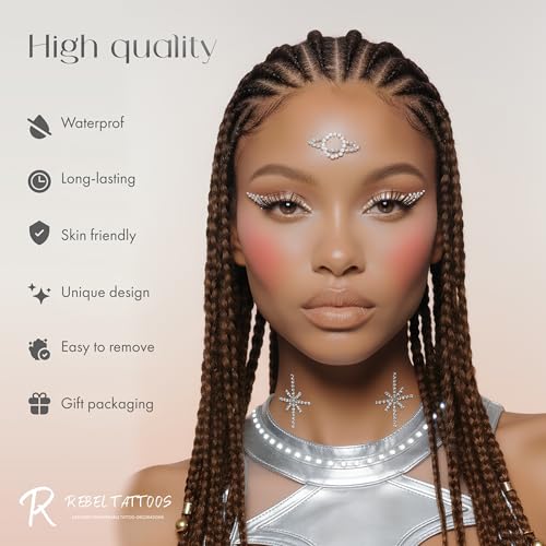 Rebel Tattoos Rave Face & Body Stickers with Rhinestones - Transparent Space