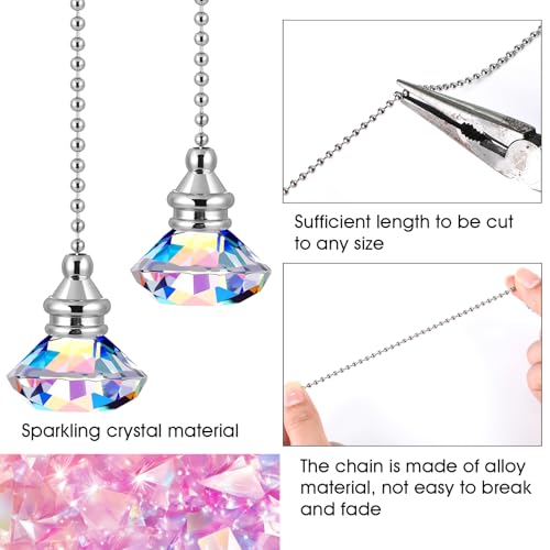 JOVITEC 2-Pack Crystal Pull Chain Extensions for Ceiling Fans - 1m Long