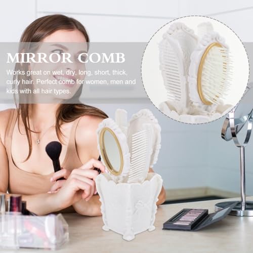 5-Piece Vintage Vanity Mirror and Hair Styling Comb Set with Storage Pot