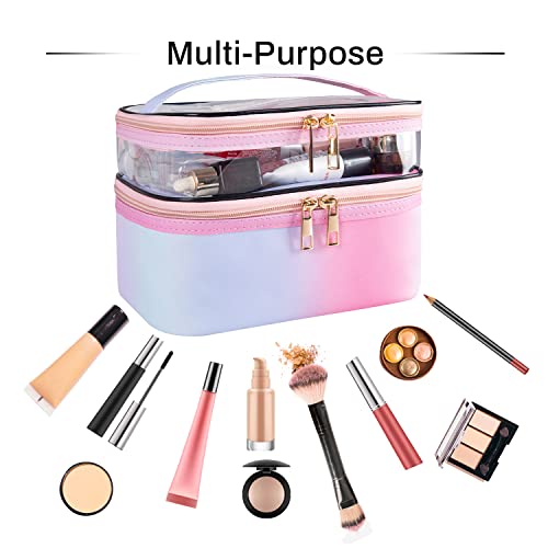 Rainbow Pink Travel Makeup Bag - Portable Waterproof Cosmetic Case