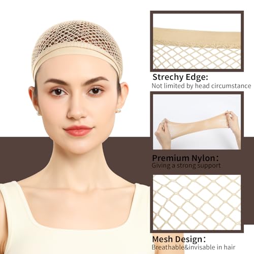 Fandamei Large Mesh Wig Cap for Long Hair - 2 Pack Light Brown