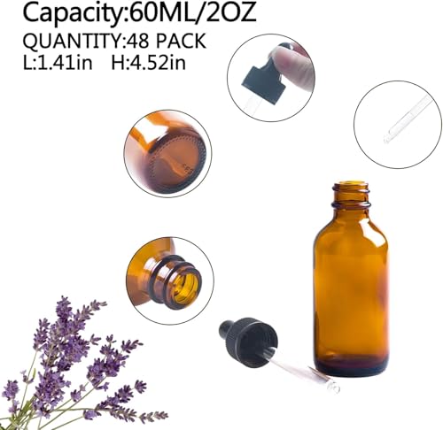 2oz Amber Glass Dropper Bottles - 24 Pack for Essential Oils & Perfumes