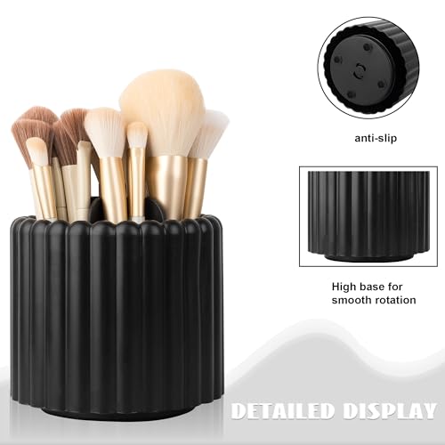 360° Rotating Makeup Brush Holder with 7 Removable Dividers - Black