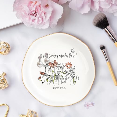Inspirational Ceramic Jewelry Dish with Bible Verse - Proverbs 27:9