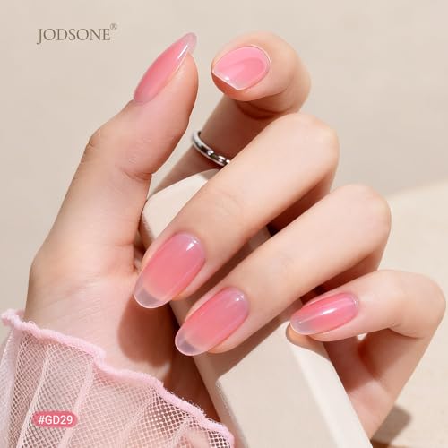 JODSONE B30 Jelly Gel Nail Polish Set - 32 Sheer Pink Colors with Base & Top Coat
