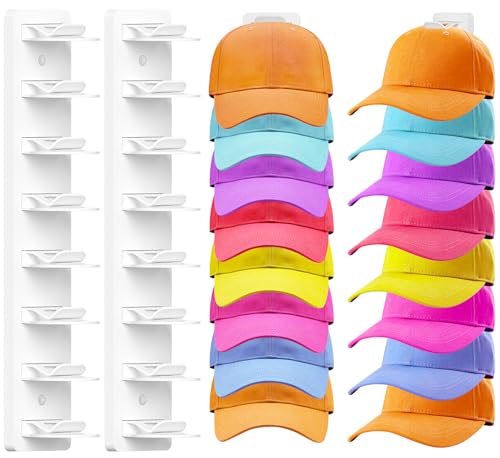 Fododo Hat Organizer - 2 Pack Wall-Mount Rack for Baseball Caps