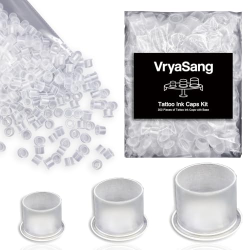 300Pcs Tattoo Ink Caps Kit with Stable Base - Small, Medium, Large