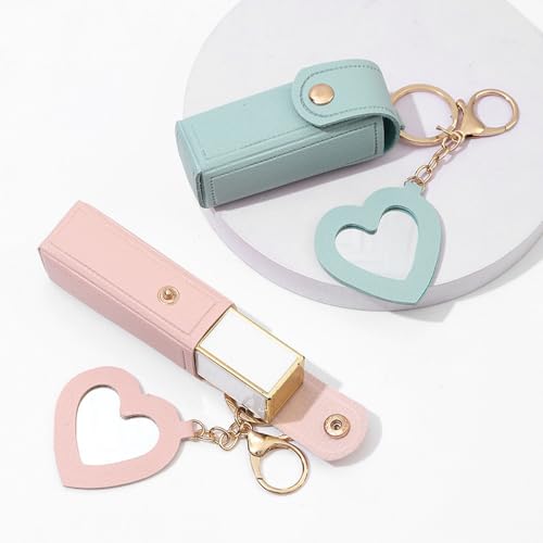 Arvintas Style 1 PU Leather Lipstick & Lip Balm Keychain with Mirror - Pack of 4