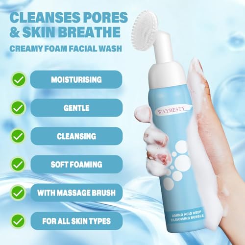 Waybesty Turmeric Foaming Face Wash with Silicone Brush – Gentle, Low pH Cleanser for All Skin Types, 130ml