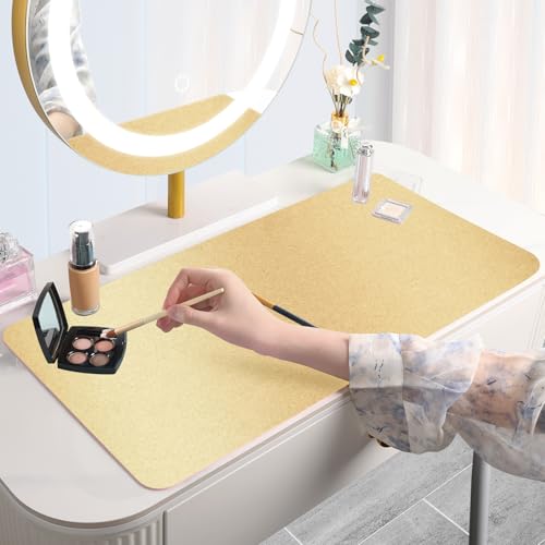TOHONFOO Dual-Sided Makeup Mat, 35.4x15.7in, Gold & Pink Decor