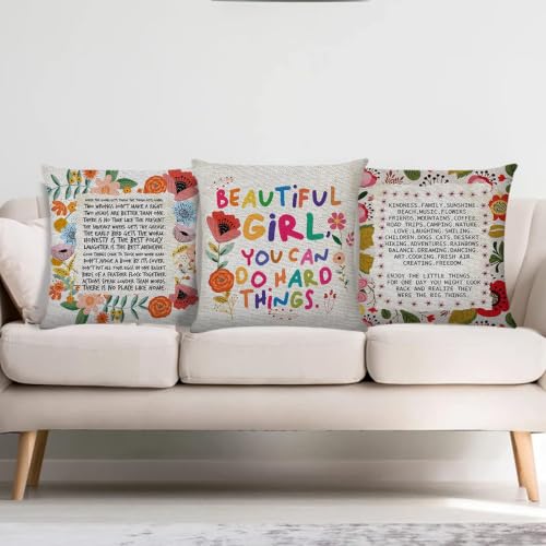 Beautiful Girl You Can Do Hard Things Inspirational Pillow Cover - 18x18