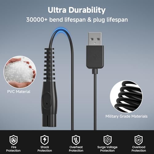 NFGEKT 1M USB Charger Cord for Philips Norelco OneBlade Shaver Series 2000-7000