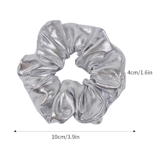JCLIFE Silver Hair Scrunchies 2-Pack Metallic Hair Ties for Women & Girls