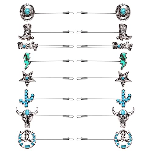 16 Pcs Western Turquoise Hair Clips - Boho Cowgirl Bobby Pins