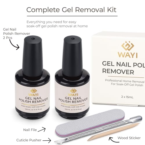 WAYI 2PCS Gel Nail Polish Remover Kit with Tools - No Foil Needed, Fast & Gentle